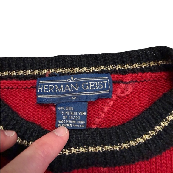 🎄✨ Herman Geist Wool Embroidered Argyle Sweater Medium ✨🎄 - Picture 3 of 6